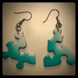 Teal and white airbrush puzzle earrings